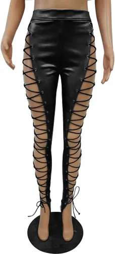 Vista 7 de cresay Mujer Sexy Alta Cintura Encaje Up de piel sintética Leggings Skinny Pantalones Clubwear