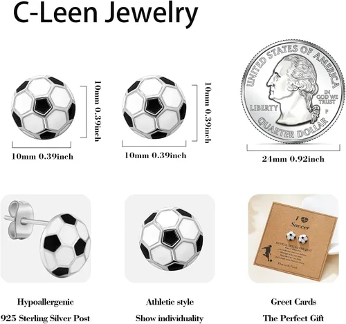 Vista 5 de C-leen Aretes de béisbol, fútbol, voleibol, baloncesto, regalos para mujeres y niñas, hipoalergénicos chapados en plata, aretes de béisbol, fútbol