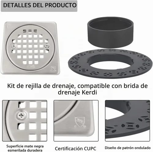 Vista 4 de Uni-Green Kit de rejilla de drenaje de ducha de níquel cepillado de 4 pulgadas, compatible con brida de drenaje Schluter Kerdi, drenaje cuadrado
