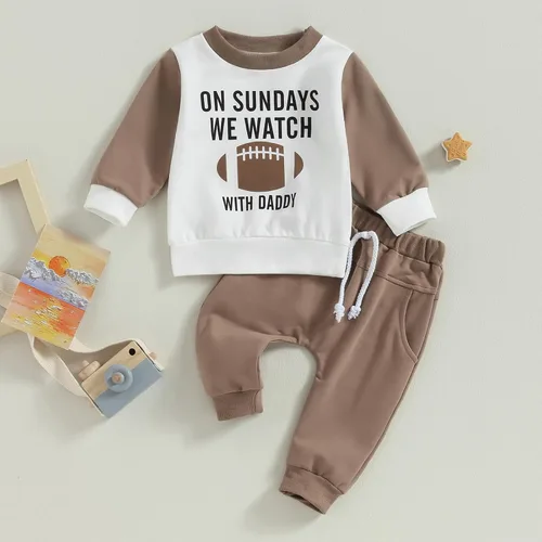 Vista 2 de Traje de fútbol para bebé, niño, día de partido, camisas de cuello redondo, sudadera con pantalones acampanados, ropa de fútbol americano de otoño