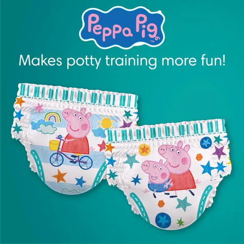 Vista 10 de Easy Ups - Pantalones de entrenamiento para niñas y niños, talla 4 (2T3T), 25 unidades, ropa interior absorbente de Peppa Pig, hasta un 100% a