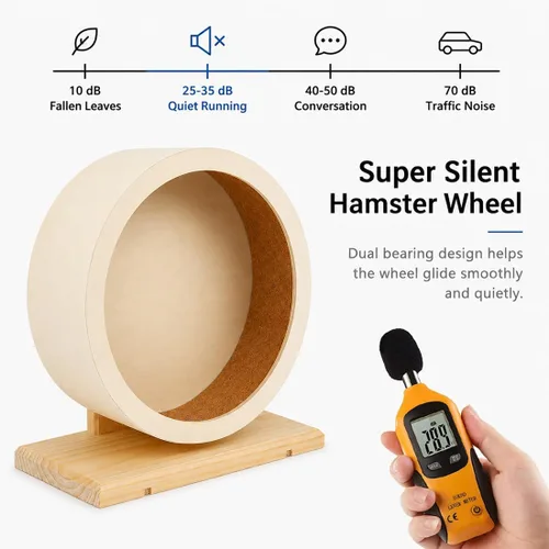 Vista 5 de antiai Rueda silenciosa de madera para hámster, accesorios de rueda de ejercicio para animales pequeños, ruedas giratorias silenciosas para evitar