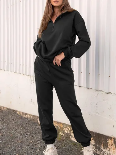 Vista 7 de Prinbara Conjunto de sudadera de manga larga con media cremallera para mujer, conjunto de 2 piezas con bolsillos