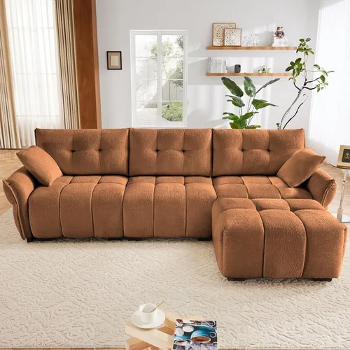 Vista 40 de Leyu&Hafort Sofá modular seccional, sofá modular Cloud con asiento profundo, moderno sofá modular con otomana móvil, sofá de felpilla con almohadas