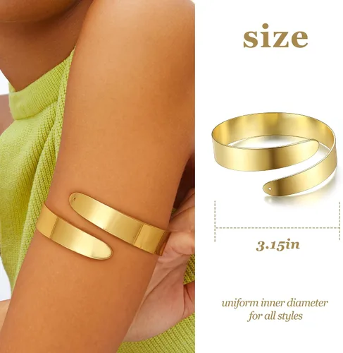 Vista 2 de FUNRUN JEWELRY Brazalete para la parte superior del brazo para mujer, brazalete dorado para el brazo, pulseras ajustables, espiral, brazalete