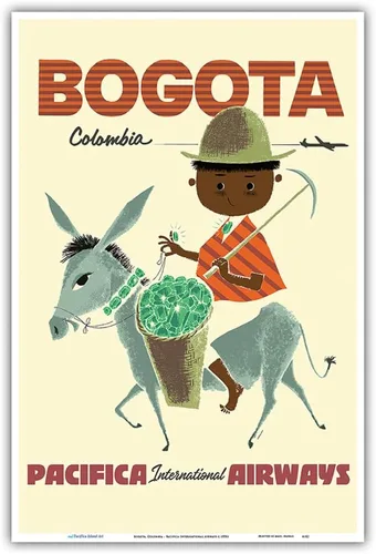 Vista 11 de Sokoloff c.1950s - Bogotá Colombia - Pacifica International Airways - Andes Boy with Colombian Emeralds - Póster vintage de viaje de aerolínea por