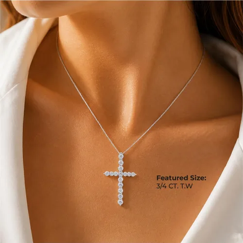 Vista 4 de 1/6 - 1/2 CTW Lab Diamond Cross Necklace 14K Gold Plated Sterling Silver