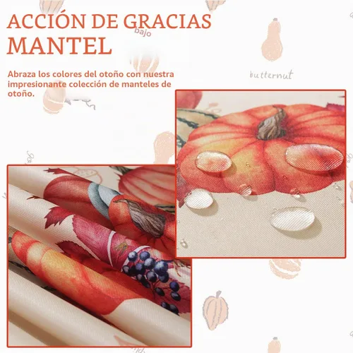 Vista 4 de SASTYBALE Mantel rectangular de Acción de Gracias de 52 x 70 pulgadas A-pavo y calabazas