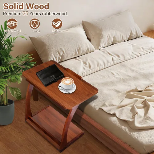 Vista 3 de Redriver 24" C Shaped Side Table, Wooden C-Shaped End Table Natural