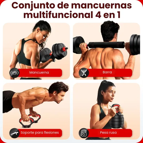 Vista 2 de Adjustable Dumbbell Set, 20/33/45/70/90lbs Free Weight Set with Connector, 4 in1 Dumbbells Set Used as Barbell, Kettlebells, Push up Stand
