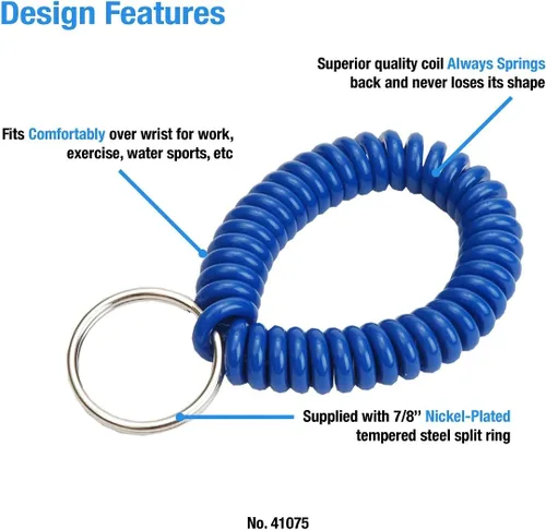 Vista 26 de Lucky Line - Resorte de muñeca en espiral de 2 pulgadas de diámetro con llavero de acero, multicolor, pulsera flexible para muñeca, se estira hasta