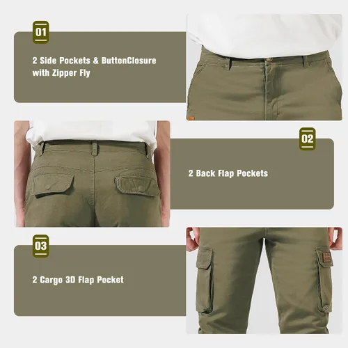 Vista 5 de HHZ Pantalones cargo ajustados para hombre, pantalones elásticos flexibles para trabajo, senderismo, con bolsillos, pantalones de trabajo tipo cargo