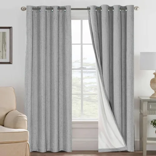 Vista 118 de H.VERSAILTEX Cortinas 100% opacas con aislamiento térmico, texturizadas, de lino, con bloqueo completo de calor y luz, para sala de estar y Negro