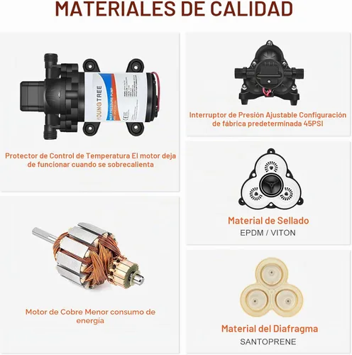 Vista 8 de YOUNGTREE Bomba de diafragma de agua de 12 V CC, 3.5 GPM, 45 PSI, bomba de presión de agua dulce autocebante de 12 voltios con interruptor