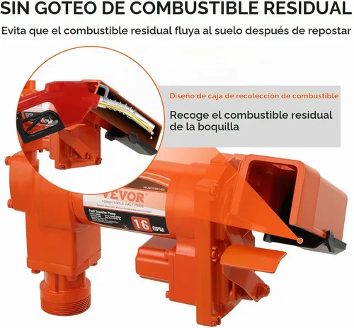 Vista 4 de VEVOR Bomba de Transferencia de Combustible, 12V DC 16 GPM 1/4 HP, Bomba Extractora de Gasolina con Boquilla Automática, Manguera de Descarga y Tubo