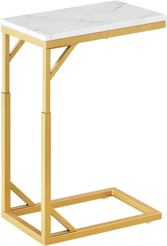 Vista 9 de Mesa auxiliar en forma de C, mesa de sofá pequeña con marco de metal, mesa auxiliar de altura ajustable para sofá, sala de estar, dormitorio, mesita