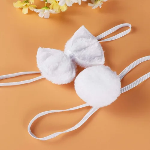 Vista 3 de Soochat Conjunto de disfraz de conejo para cosplay, accesorio de disfraz de orejas de conejo, diadema de cola para Pascua, Halloween, Navidad