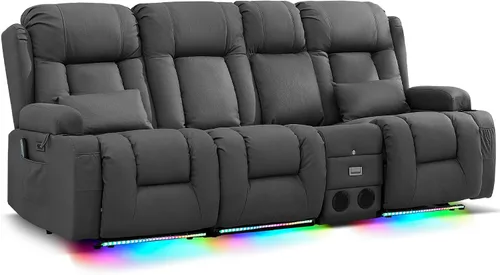 Vista 45 de URRED Sofá reclinable Power Loveseat con masaje y calor, gris ceniza