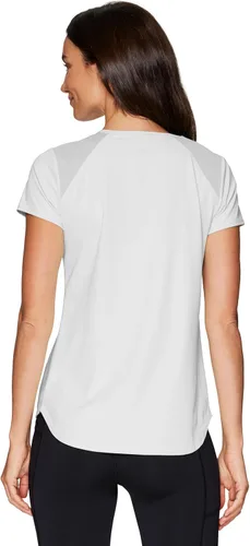 Vista 2 de RBX Camiseta de entrenamiento activo para mujer, con panel de malla transpirable, para gimnasio, correr, elástica, súper suave, con malla