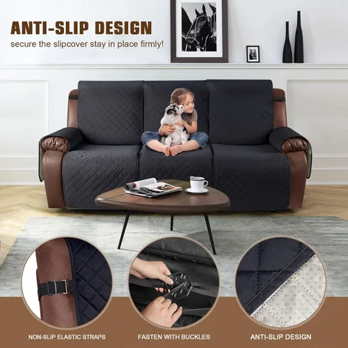 Vista 3 de Funda impermeable para sofá reclinable, funda antideslizante para sofá reclinable de 3 plazas, protector de muebles con correas elásticas