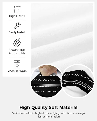 Vista 5 de Funda para silla de oficina, estilo bohemio, color blanco y negro, elástica, universal, para silla de computadora, diseño de rayas geométricas