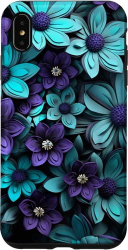 Vista 11 de Purple Flowers Teal Blue Floral Cute Botanical Garden Print Case for iPhone 17