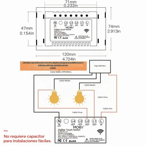 Vista 7 de MOES ZigBee Smart Switch 1 Gang, requiere MOES ZigBee Hub, no neutro, negro Interruptor de luz táctil sin condensador, Smart Life Tuya Control