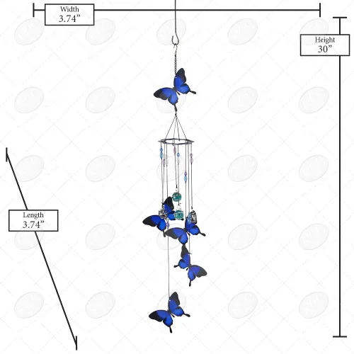 Vista 4 de Red Carpet Studios Windchimes - Campanilla de viento móvil en espiral de mariposa, 30 pulgadas de largo, color azul