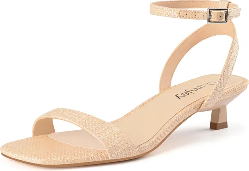 Vista 19 de Sandalias de tacón de gatito para mujer, con correa al tobillo, sandalias de tacón cuadrado con punta abierta, zapatos de fiesta de boda