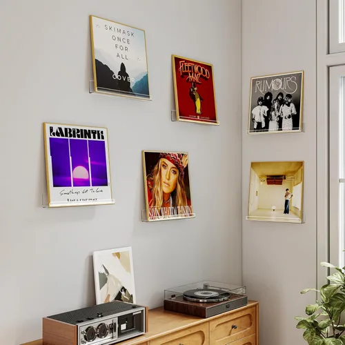 Vista 4 de Laurensory Estante para Discos de Vinilo de Montaje en Pared, Soporte Expositor de Álbumes de Acrílico Transparente de 12 Pulgadas, Estantes