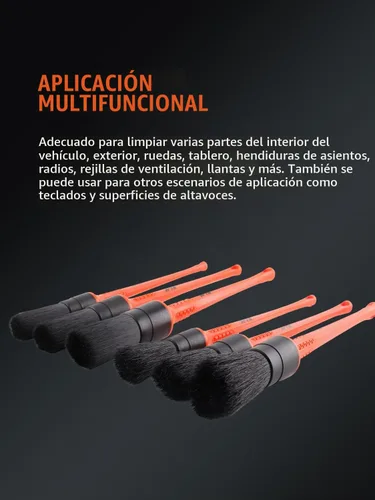 Vista 5 de Kit de cepillos para detalle de coche, juego de 6 cepillos de pelo de jabalí para automóvil, cepillos de microfibra para limpieza sin rayones