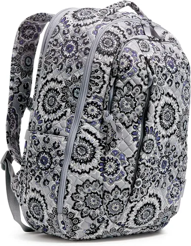Vista 3 de Vera Bradley Mochila grande de algodón para mujer, Medallón Tranquil - Algodón Reciclado