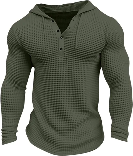 Vista 2 de Sudaderas con capucha para hombre, casuales, de manga larga, con cordón, de punto gofre, sudadera con capucha de ajuste muscular, camisetas