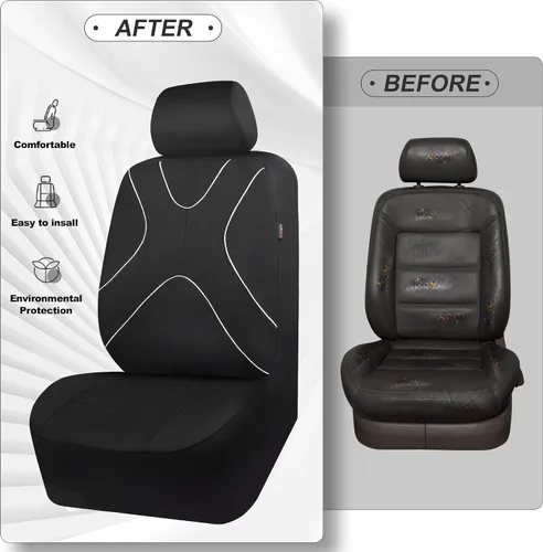 Vista 9 de Fundas de tela para asiento delantero, transpirables, compatibles con bolsas de aire, ajuste universal para el 95% de los sedanes, camionetas