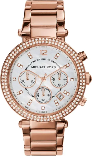Vista 9 de Michael Kors Parker - Reloj de acero inoxidable con cristal pavé para mujer, con correa de acero, cuero o silicona