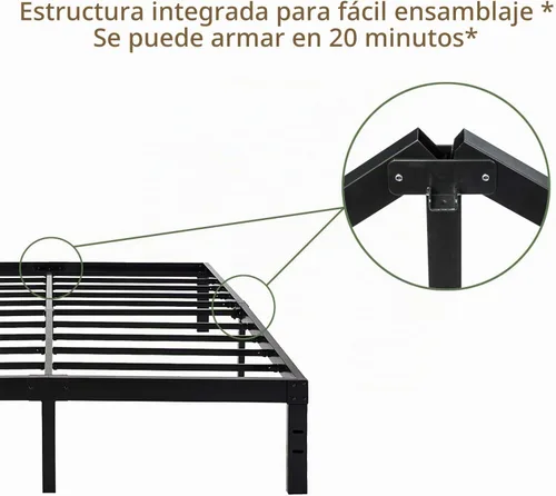 Vista 6 de 45MinST Marco de cama de plataforma de 14 pulgadas, base de colchón de fácil montaje, listones de acero resistente de 3000 libras, sin ruido,