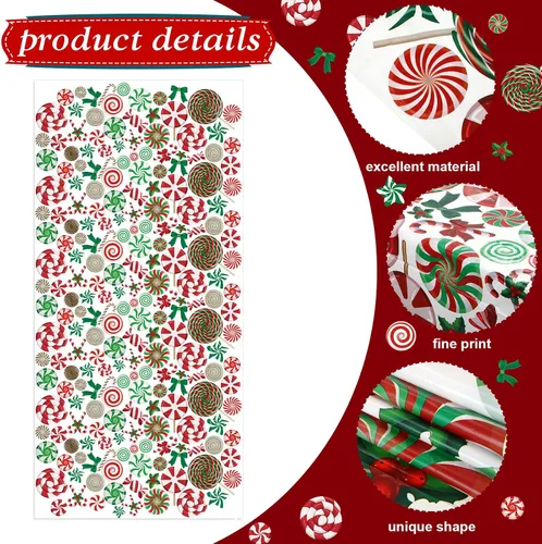 Vista 3 de Buryeah 3 manteles de plástico de Navidad rectangulares de Navidad, con bastones de caramelo, impermeables, para Navidad, vacaciones, invierno