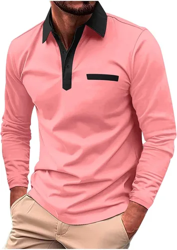Vista 22 de Mens Long Sleeve Polo Shirts Casual Loose Button Down Shirt Big and Tall Gym Workout Tee Top Lightweight Pullover