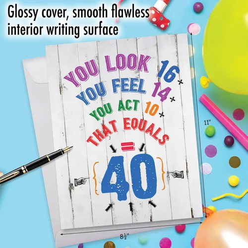 Vista 3 de NobleWorks - Tarjeta de felicitación de cumpleaños 40 jumbo (8.5 x 11 pulgadas) - Tarjeta divertida para niños de 40 años, tarjeta de notas de hitos