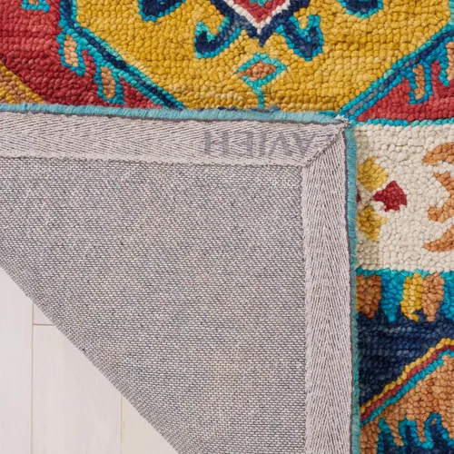 Vista 8 de SAFAVIEH Aspen Collection APN502A - Alfombra decorativa de lana bohemia hecha a mano de 2 x 3 pies, color azul marino/marfil