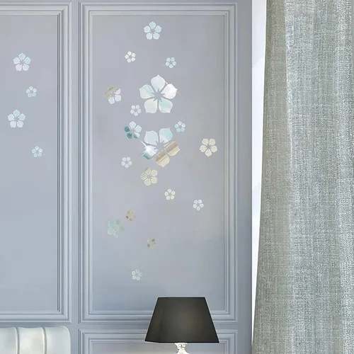 Vista 6 de Adhesivo acrílico 3D para pared, diseño de flores plateadas, decoración de pared, calcomanías adhesivas removibles, arte floral, decoración de pared