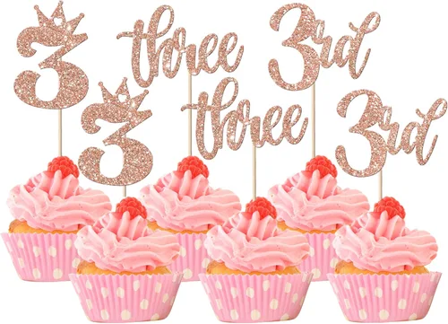 Vista 14 de Paquete de 24 adornos para cupcakes de un cumpleaños, con purpurina para el primer cumpleaños, coronas, decoraciones de pastel feliz para el primer