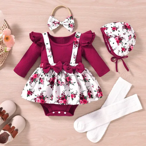 Vista 100 de Unutiylo Ropa de bebé recién nacida prematura con tirantes, traje de otoño e invierno, traje de manga larga con volantes