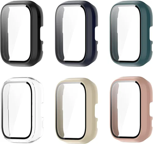 Vista 4 de Paquete de 6 fundas rígidas de policarbonato con protector de pantalla de vidrio templado compatible con Amazfit Active Smart Watch Bumper Guard 6