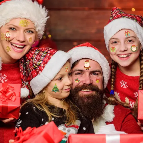 Vista 5 de 118 tatuajes de Navidad para niños, tatuajes falsos de Papá Noel, Rudolph árbol, muñeco de nieve, sombrero de muñeco de nieve, regalos de fiesta