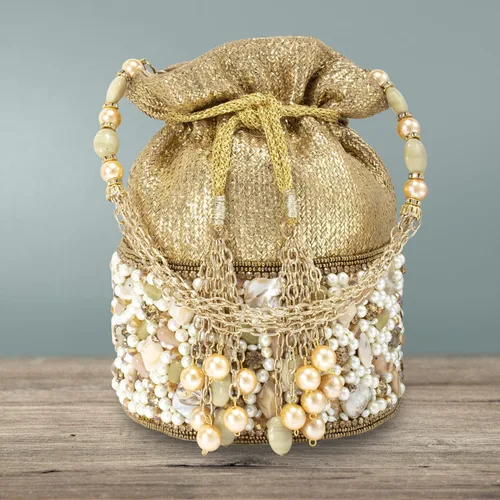 Vista 5 de Aheli Bolsas indias Potli para mujer, bolsa de noche, bolso de mano étnico para novia con cordón, regalo para el día de la madre para mamá, dorado 1