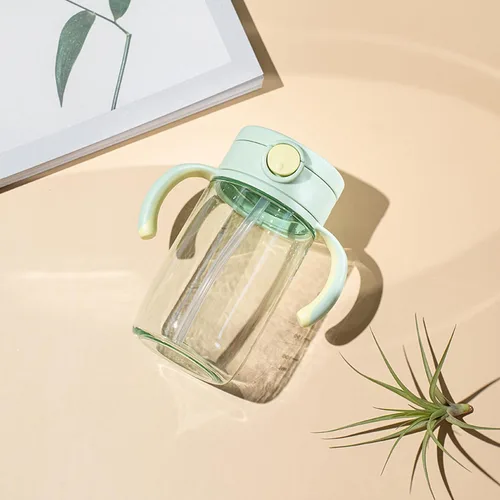 Vista 4 de Vaso para beber con popote de silicona y asas extraíbles, 10 onzas, fácil agarre para bebés y niños pequeños Honeydew