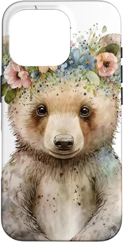Vista 20 de iPhone 16 Brown Bear Boho Woodland Animal Floral Case