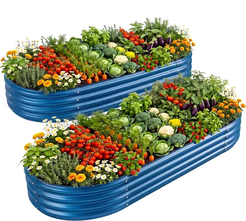 Vista 9 de Land Guard - Kit de maceta de jardín elevada de metal galvanizado, para exteriores, grande, ovalada, para vegetales