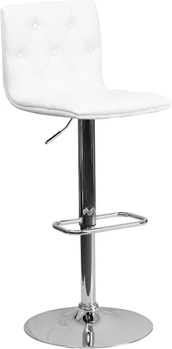 Vista 10 de Flash Furniture Taburete de bar contemporáneo de vinilo gris capitoné con botones y altura ajustable con base cromada